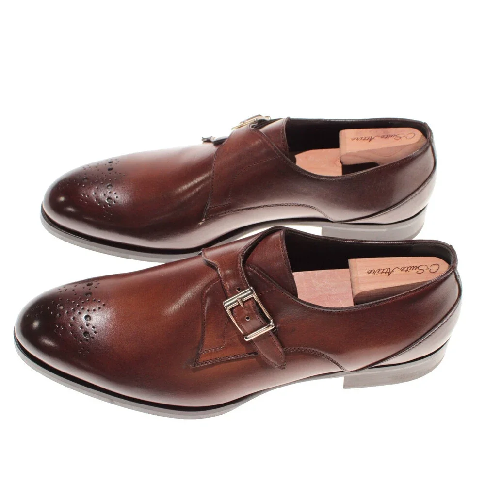 Pastori NWB Single Monk Strap Dress Shoes Size 11.5 US in Brown Leather